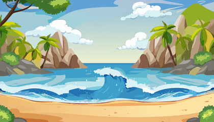 Seascape background design with beach and sea illustration vector
