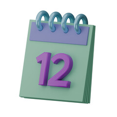 Calendar icon.  twelve 12 day. The concept of waiting for an important date. Calendar with raised pages.isolated. 3d illustration