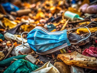 Abandoned Face Mask in Trash - Environmental Pollution Stock Photo