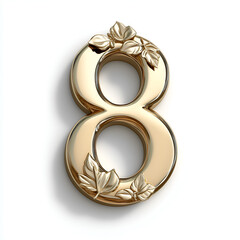 A golden, decorative number 8 adorned with leaves, symbolizing elegance and nature.