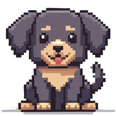 pixel art illustration of a black puppy