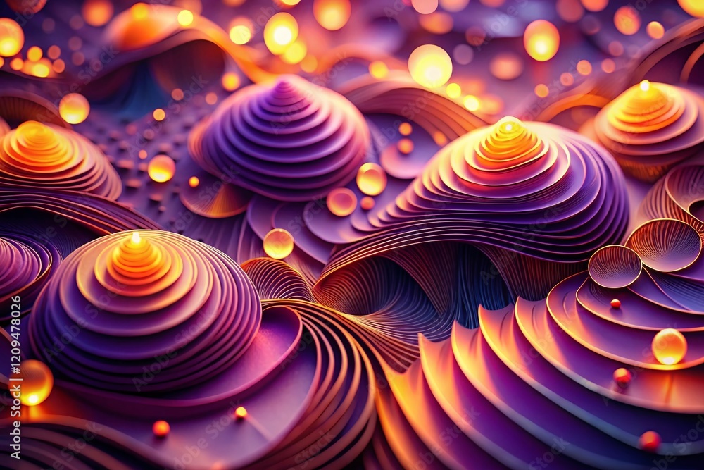 Poster abstract 3d layered pattern: purple & orange bokeh background