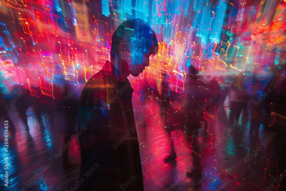 Aufkleber neon hyperspace tunnel: a vibrant 3d render with bright colorful rays and dynamic motion