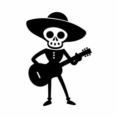 vector-silhouette of skeleton in sombrero and guilt