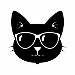 Vector-silhouette-of-cat-head wearing sunglasses