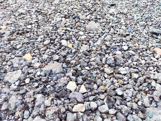 The surface features a rich variety of gravel stones in earth tones, providing an organic backdrop for text and design projects