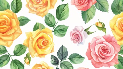 Elegant Seamless Watercolor Floral Pattern Pink Yellow