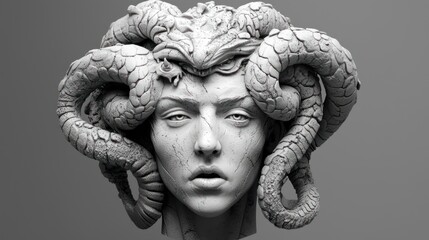 Medusa: A 3D Rendered Sculpture of the Gorgon
