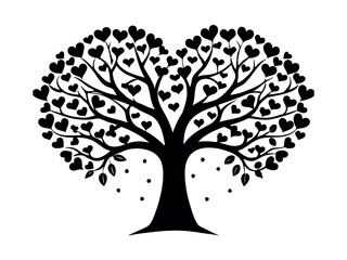 Magical tree with heart shaped leaves glowing