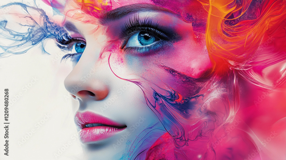 Poster stunning digital design featuring vibrant colors and abstract patterns blending beautifully with a c
