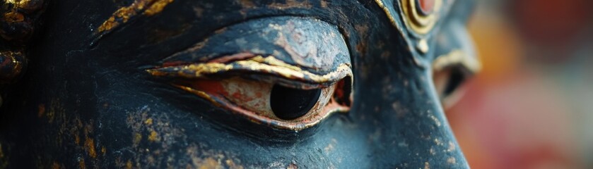 Close-up of a traditional statue showcasing intricate artistic details.