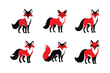 Red Fox (Vulpes vulpes) mammal animal, labeled silhouette vector art illustration.