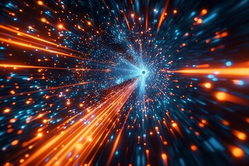 Obraz premium Captivating Hyperspace Tunnel 3D Render with Expanding Galaxy and Cosmic Energy Explosion