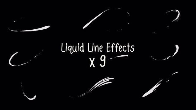 Cartoon Liquid line effect, abstract motion vfx, flying splash swoosh wipe, blob, Hand-drawn animation on a transparent background, alpha  channel