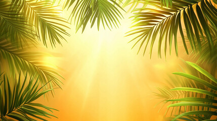 Scenic golden light filtering through lush green leaves in a tropical paradise. Generative AI
