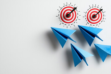 Ai generate creative paper airplane launching event office space visual concept minimalist environment top-down view