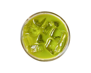 Glass of matcha green ice tea isolated