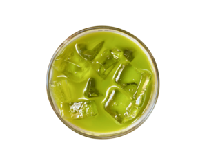 Glass of matcha green ice tea isolated