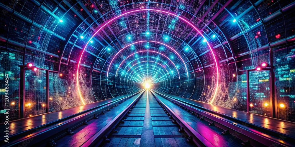 Poster abstract data stream: glowing tunnel of cyber space big data flow