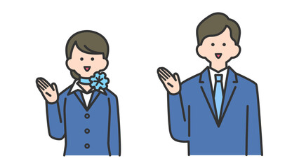  手で指し示す、フォーマルなスーツ姿の男性と女性　カラフル