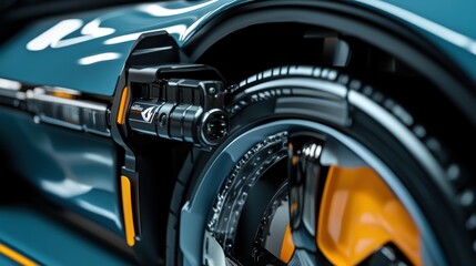 Obraz premium Close-Up of a Futuristic Car Wheel with Sleek Design