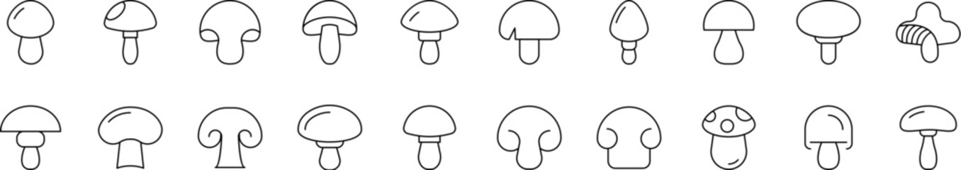 Mushroom Line Icon Set. Outline Signs for Graphic and Web Design, Apps, Adverts, Various Cards