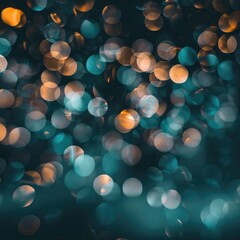 Defocused abstract bokeh lights in warm orange and cool blue colors on a dark background. Concept of festive, dreamy atmosphere.