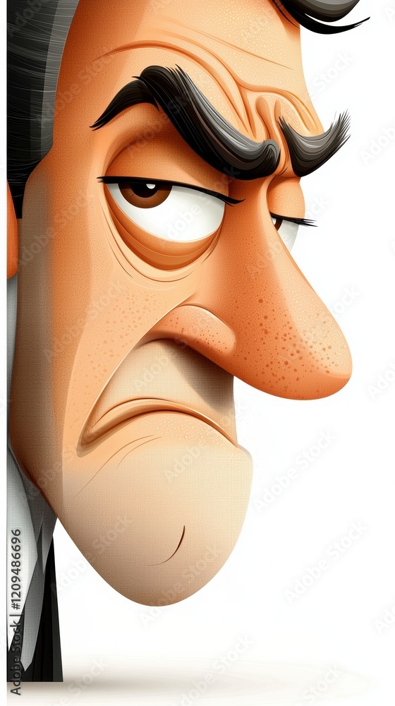 Poster displeased character expression animated scene digital illustration minimalist background close-up v