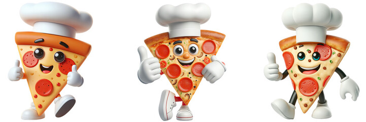 Cartoon characters made out of pizza and slices of pizza PNG