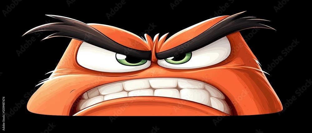 Poster angry emotions displayed by cartoon character in digital art isolated background close-up view for c