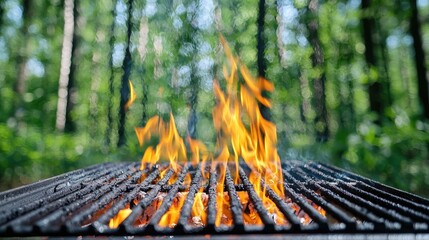Forest BBQ Grill Flames Burning Outdoors