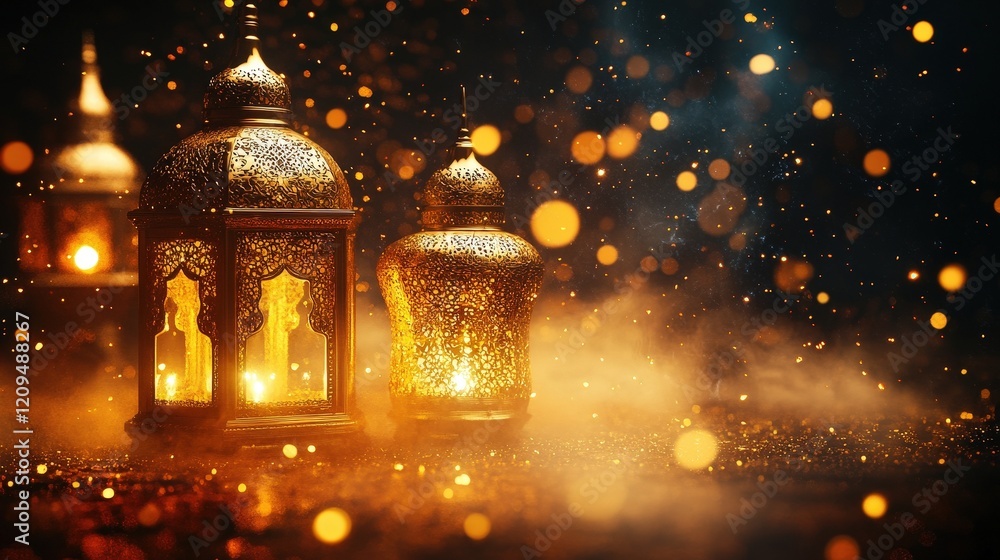 Aufkleber enchanting decorative lanterns illuminating a mystical background with glowing bokeh effects and a d