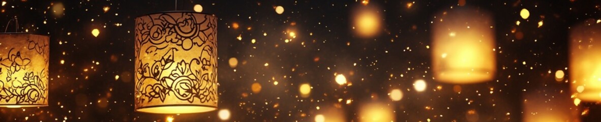 Naklejka premium Magical Floating Lanterns Illuminating a Night Sky Filled with Stars and Dreams, Perfect for Creating a Dreamy Atmosphere