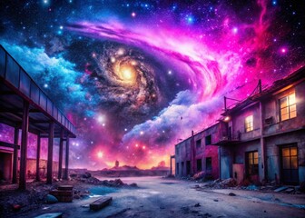 Obraz premium Abstract Pink Purple Galaxy Starscape: Fantastic Urban Exploration Photography Background