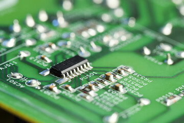 Computer circuit board, macro view. Electronic engineering
