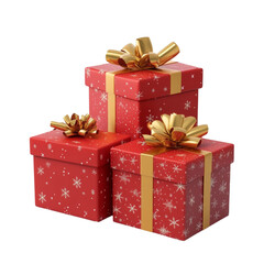 Fototapeta premium Three Red Christmas Gifts with Gold Ribbons Festive Holiday Presents