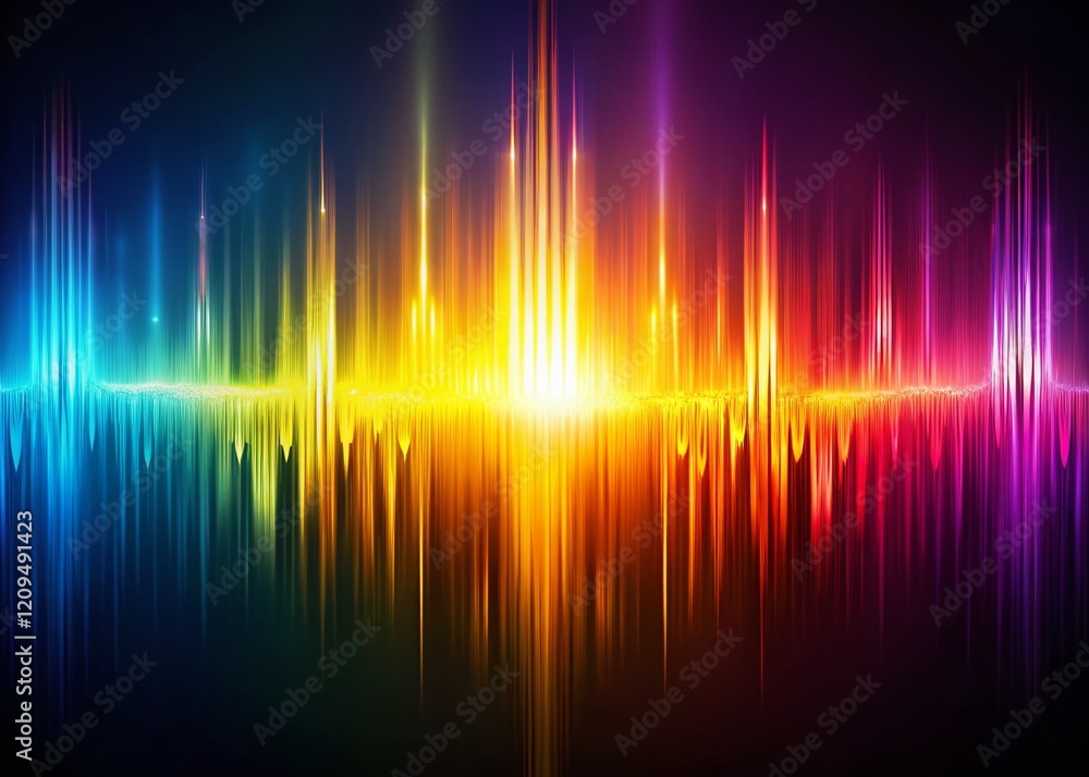 Poster abstract sound wave visualization: colorful music equalizer frequency pattern