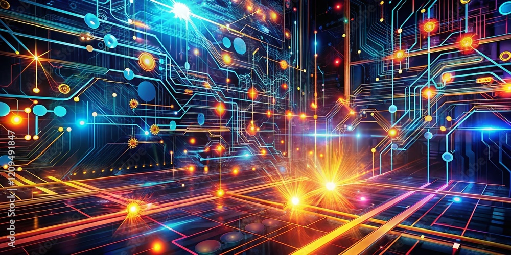 Poster abstract tech machine panoramic background: futuristic ai circuitry design