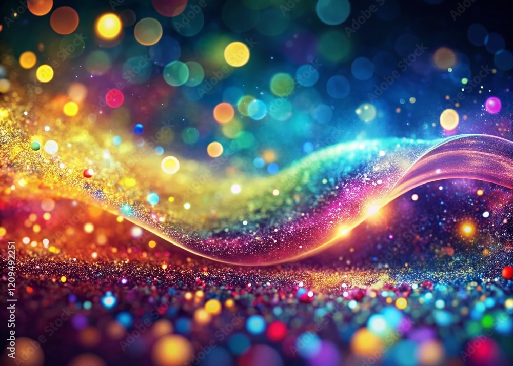 Poster abstract vibrant sparkling particle wave with bokeh effect - stock photo