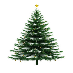 Obraz premium Snow covered Christmas tree with gold ornaments and star