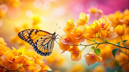 Abstract Yellow Bougainvillea & Butterfly Fashion Photography Background