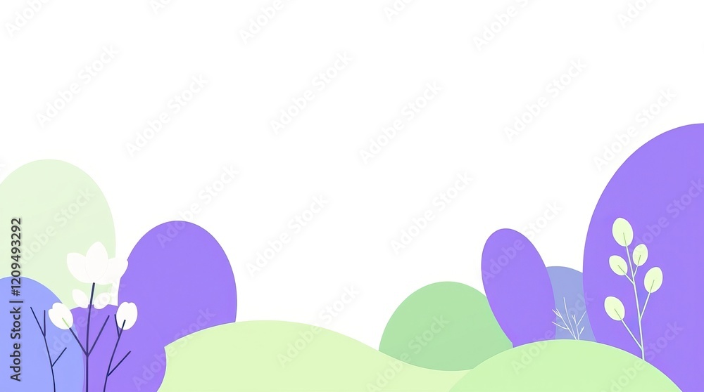 Poster spring backdrop featuring soft pastel colors and gentle curves of foliage in a serene landscape sett