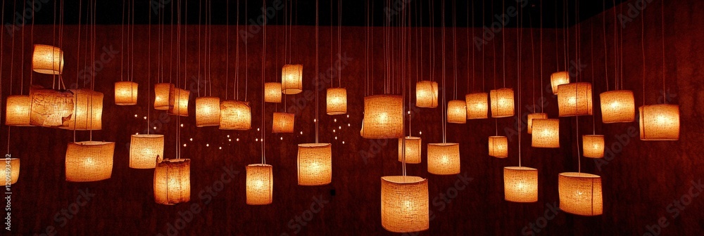 Aufkleber illuminating scene of dreamy lanterns hanging in a dimly lit space, creating a magical atmosphere of