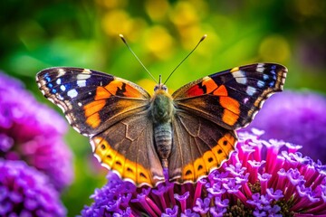 Admiral Butterfly on Purple Flower - Close-Up Documentary Photograph