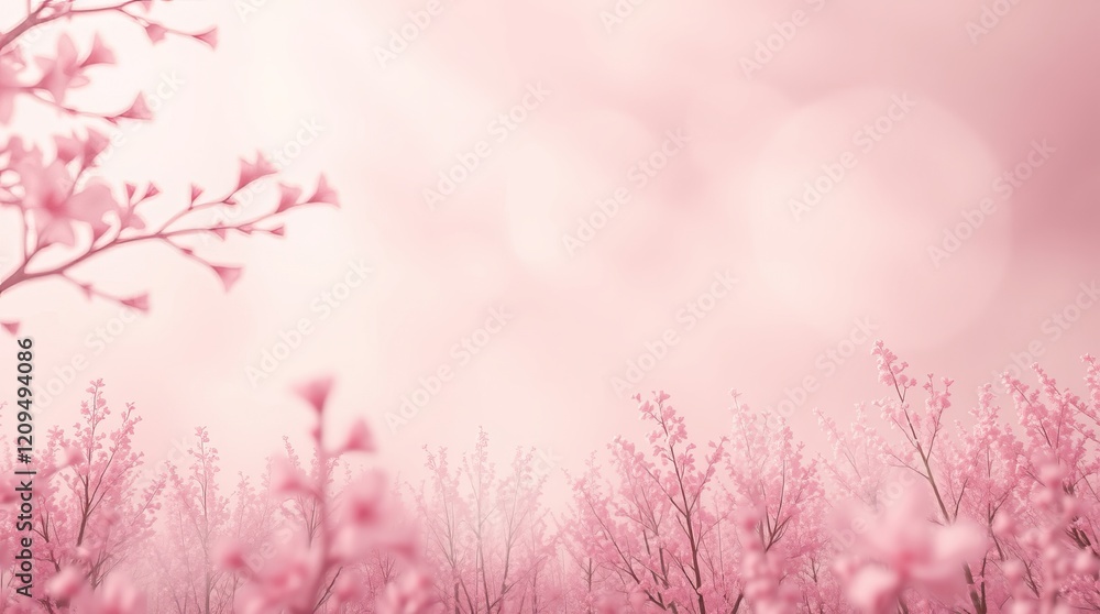 Aufkleber Blossoming flowers create a serene spring backdrop with soft pink hues and gentle bokeh effects for tranquil settings