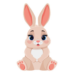 Cute smiling cartoon bunny white isolated background. Vector rabbit character. Easter bunny. Baby bunny mascot
