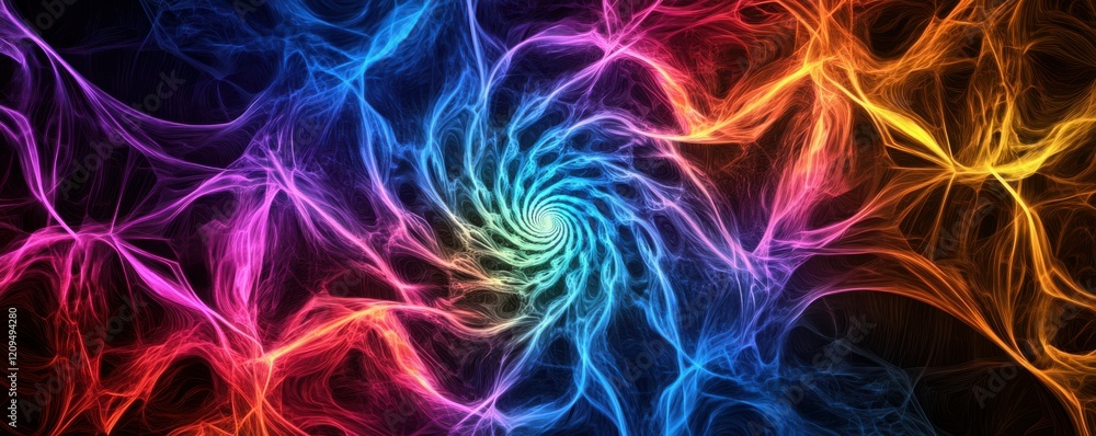 Poster a mesmerizing fractal pattern infinitely expanding and intertwining, creating a hypnotic dance of sh