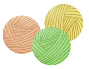 グリーンとベージュとイエローの三色の毛糸のイラスト
