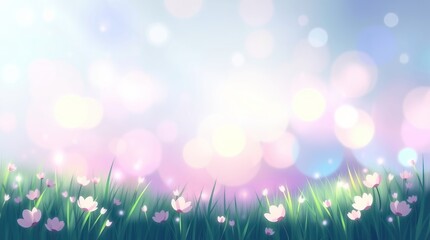 Obraz premium Colorful spring background with blooming flowers and soft bokeh lighting creating a serene atmosphere for various creative projects