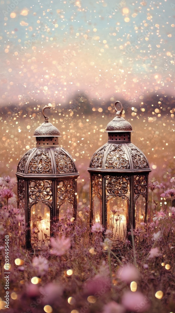 Canvas Prints enchanting lanterns illuminating a dreamy meadow at dusk: a mesmerizing blend of warmth and whimsy i